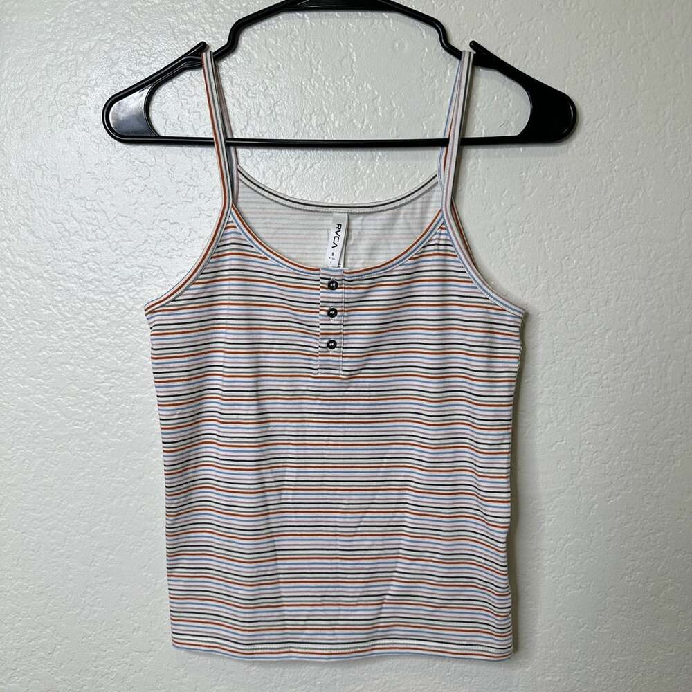 RVCA Tank Top Size S Multicolor Striped Button Front Cami